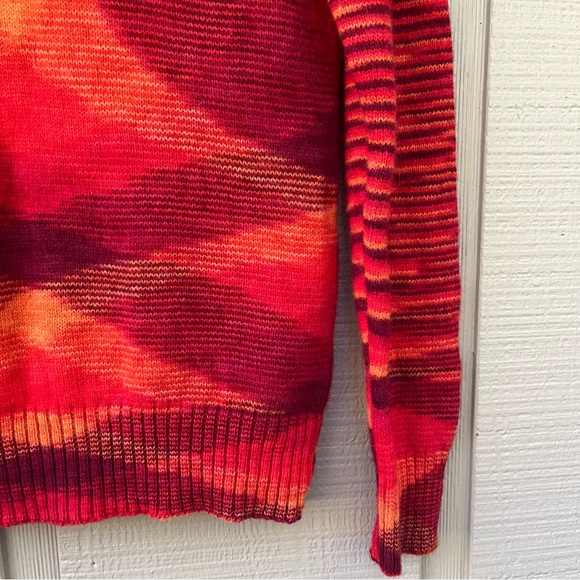 70 Multi Colored Stripe Burnt Orange Red Wool Sweater Variegated Geometric 38 S - Picture 7 of 11